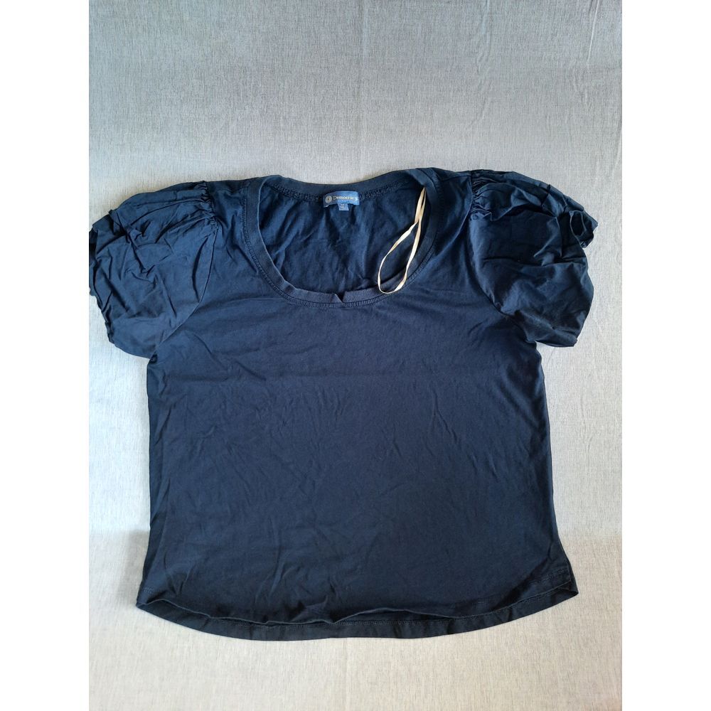 Democracy Women‎ Medium Stretch Blue Pullover Ruffles Sleeve Top Blouse Blend